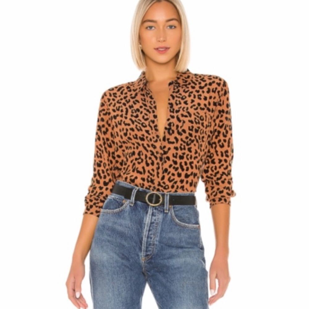 RAILS Kathryn Button Down Leopard Print Blouse To… - image 1